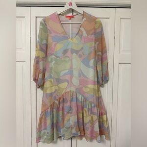 Vilagallo Made in Spain Sheer Ruffle Hem Mini Dress Disco Hippie Festival